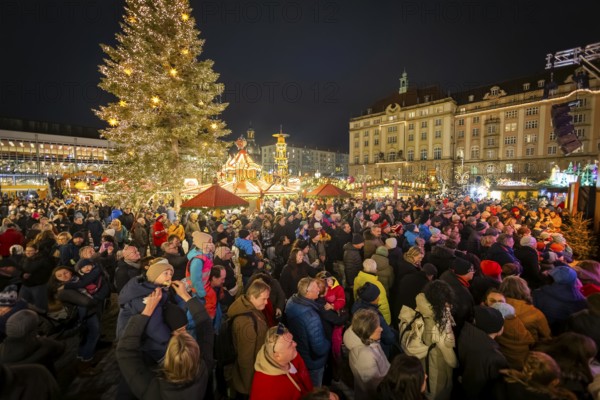 The Dresden Striezelmarkt is a Christmas market in Dresden. It has been held in Advent since 1434, usually on the Altmarkt square, and attracts an average of around two million visitors every year. It is the oldest certified Christmas market in Germany. Stage programme. Dresden, Saxony, Germany
