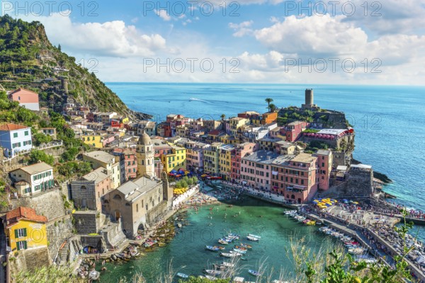 Vernazza, small italian town on the seashore, view from above