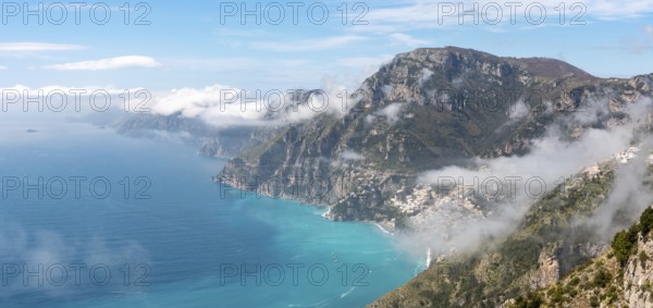 View of the town of Positano from the path of Gods, Italy