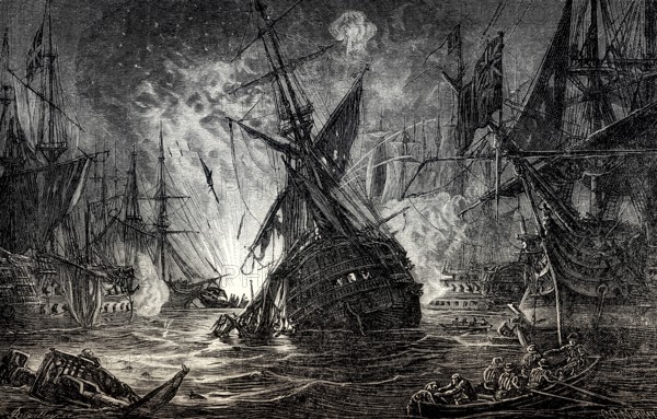 The Destruction of L'Orient at the Battle of the Nile, 1798, Coalition Wars, From British Battles on Land and Sea, by James Grant