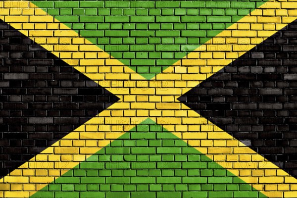 Flag of Jamaica painted on brick wall