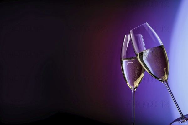 Champagne glasses happy birthday clink glasses background 3d illustration