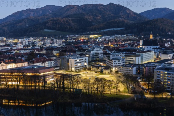 Centre of the city of Leoben, blue hour, Leoben, Styria, Austria