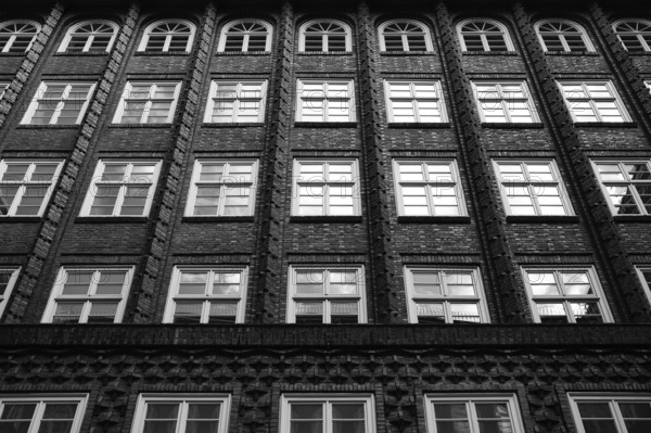 Building in the Hafencity, black and white, Hanseatic City of Hamburg, Germany
