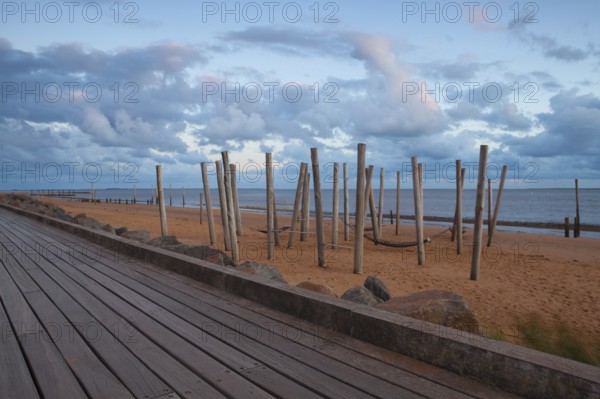 Sunset on the empty beach, Hjerting, Jutland, Denmark. Hjerting is a district of Esbjerg in southwest Jutland, Denmark