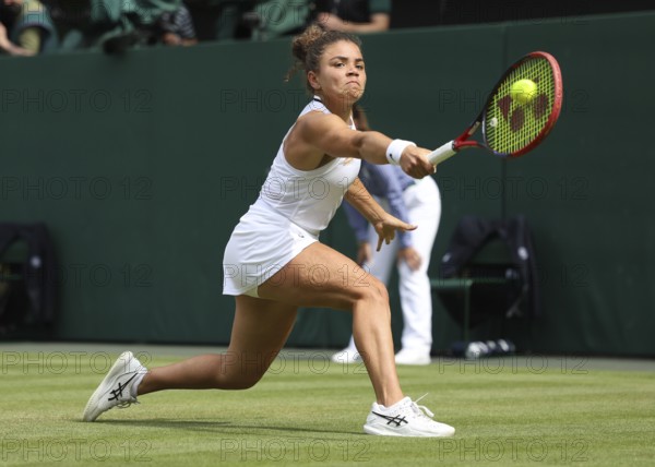Italian tennis player Jasmine Paolini in action at the 2024 Wimbledon Championships, London, England, United Kingdom