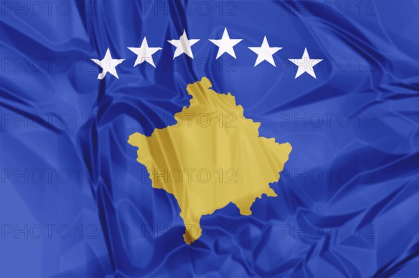 The national Kosovo waving flag in 3d background