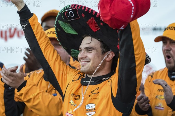 NTT INDYCAR SERIES PATO OWARD (5) (MEX) of Monterey, Mexico celebrates his win for the Hy-Vee Milwaukee Mile 250's at The Milwaukee Mile in West Allis, WI, West Allis, United States of America
