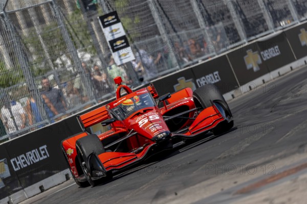 INDYCAR driver, BENJAMIN PEDERSEN (R) (55) of Copenhagen, Denmark, travels through the turns in his AJ Foyt Racing Chevrolet car during a practice session for the Chevrolet Detroit Grand Prix at the Streets of Downtown Detroit in Detroit, MI, USA