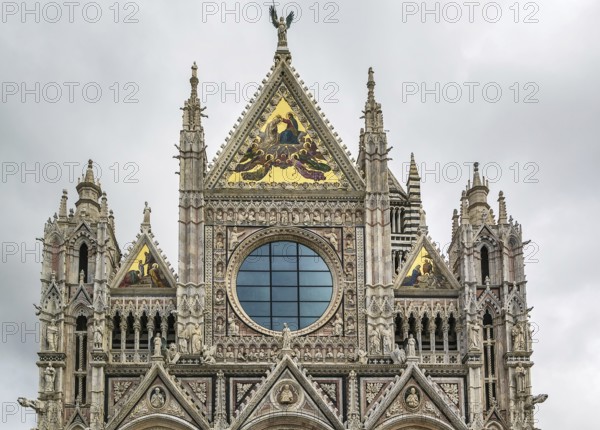 Main facade of Siena Cathedral (Duomo di Siena) is a medieval church in Siena, Italy. The cathedral itself was originally designed and completed between 1215 and 1263