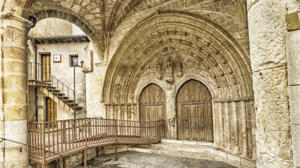 Church of San Juan Bautista, 12-16th Century Gothic Style, Oña Medieval Village, Las Merindades, Burgos, Castilla y León, Spain