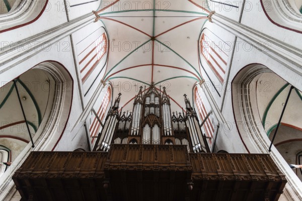 Schwerin, Germany, August 2, 2019: Interior view of Cathedral and the organ. It is an Evangelical Lutheran Cathedral dedicated to the Virgin Mary and Saint John