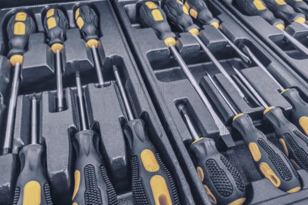 Set of Screwdrivers inside Toolbox, Screwdrivers Set