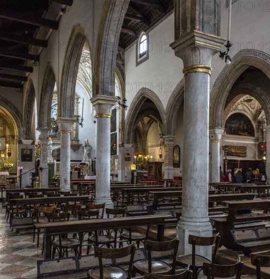 Italy Venice Church of San Giovanni in Bragora -264 Interior facing south-east contemporary architecture from 1475 open roof truss - Baptistery of Antonio Vivaldi