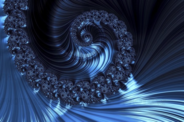 Fractal spiral - abstract computer-generated image. Digital art: ornate helix with metallic glossy folds. For puzzles, web design, covers
