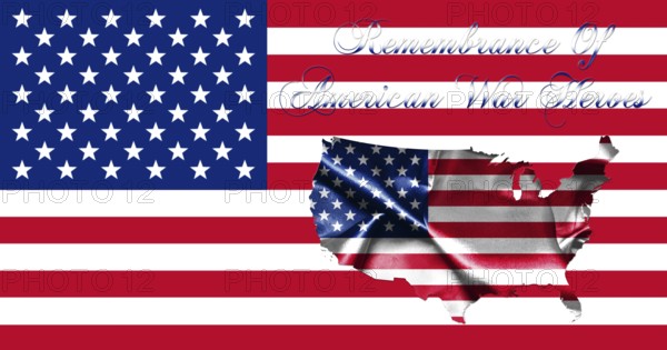 Memorial Day United States of America .Flag With Map of America and Text Remembrance of American War Heroes 3D illustration