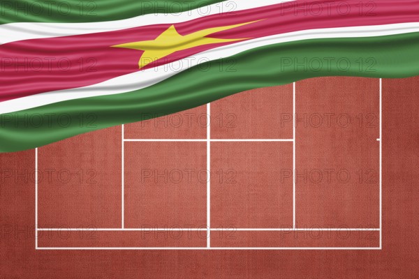 Suriname Flag on Clay Tennis Court, Sports Symbol