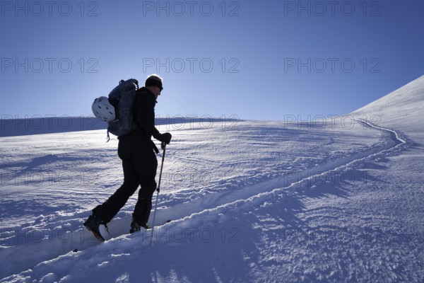 Ski mountaineer on the Grünleitennock, Innerkrems, Carinthia, Austria