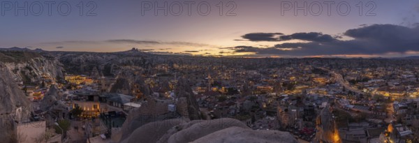 A panorama picture of the town of Goreme, in Cappadocia, at sunset