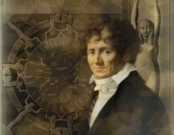 Dominique Vivant, Baron Denon, 1747 – 1825, French artist, writer, diplomat, author, and archaeologist, Dendera zodiac, Ancient Dendera Temple complex, Dendera, Egypt, digitally edited