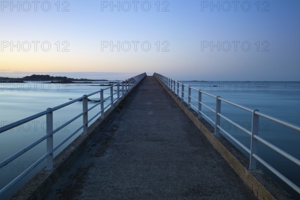 Bridge to Ferry to Ile de Batz, Roscoff, Brittany.This bridge is used during the low tide.The bridge is 600 meters long