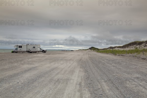 Sunset in the sand dunes beach on the Cape Cod National Seashore on the Atlantic Ocean, USA