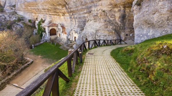 Hermitage of San Bernabé, Natural Monument of Ojo Guareña, Ojo Guareña Karst Complex, Las Merindades, Burgos, Cantabrian Mountains, Castilla y León, Spain