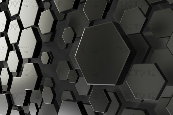 3d illustration of a black and white hexagon background