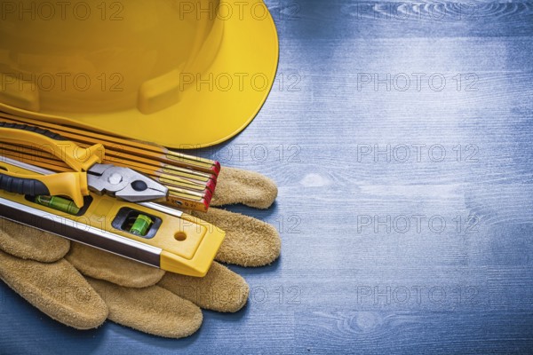 Set of pliers building helmet wooden meter protective gloves