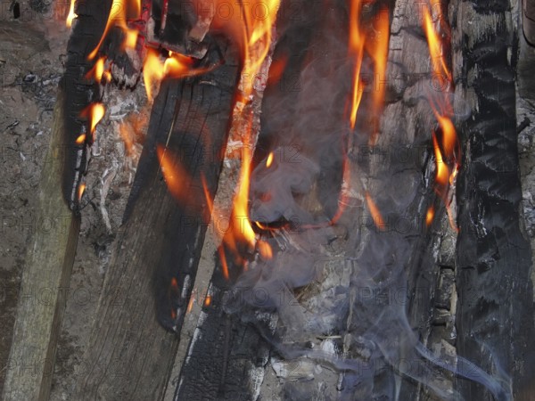 Bonfire of the old dried boards at night