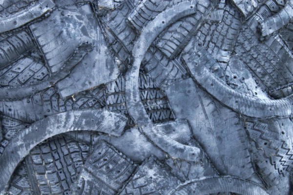 Dump background of old tires. cut automotive rubber chemical industry