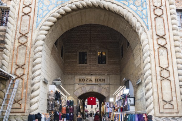 Bursa, Turkey - 11.10.2021: Koza Han architecture, a historic caravanserai in Bursa, Turkey