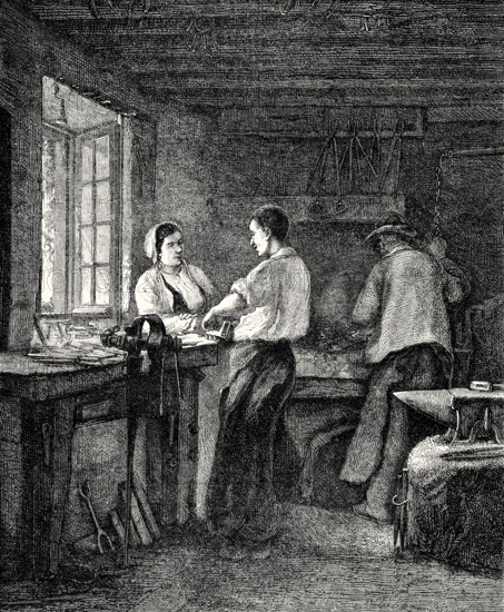 Shop of a locksmith, 19th century