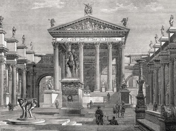 Reconstruction of the Temple of Minerva, Forum of Nerva, ancient Rome