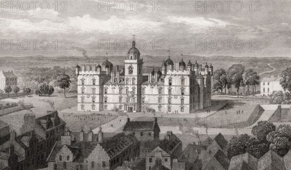 Heriot's Hospital, from the Castle hill, Edinburgh, Scotland, 19th century, from Modern Athens by Th. H. Shepherd