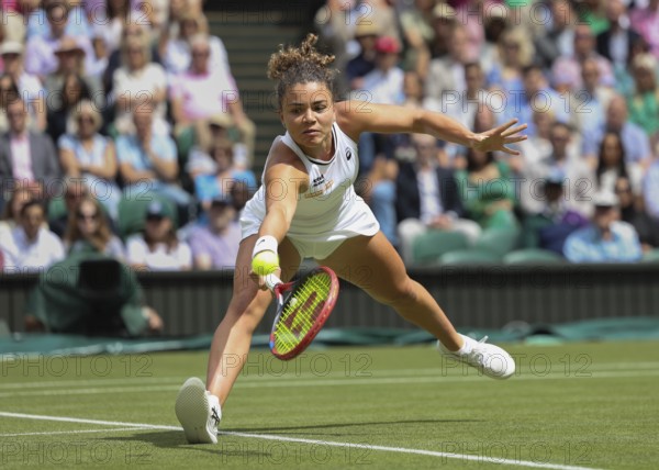 Italian tennis player Jasmine Paolini in action at the 2024 Wimbledon Championships, London, England, United Kingdom