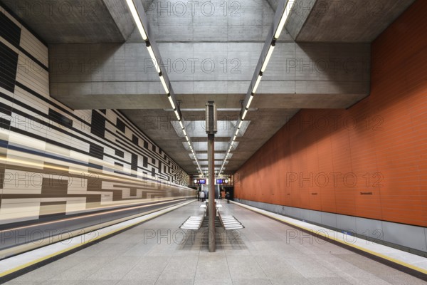 MUNICH, GERMANY, JANURAY 01, 2023, Iconic walls of subway station Oberwiesenfeld in Munich, Bavaria, Germany