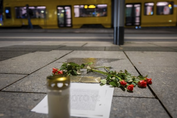 Stolpersteine in the city centre of Dresden commemorate the fates of Jewish Dresdeners during the 3rd Reich. Siegmund Salomon Flasch and his woman Berta Flasch, both murdered, Dresden, Saxony, Germany