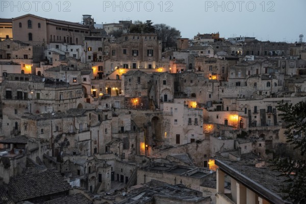 Scenic skyline of Sassi di Matera at night, Italy
