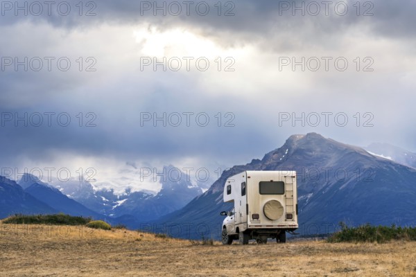 A pickup camper near Los Glaciares National Park in Patagonia, El Calafate, Santa Cruz, Argentina