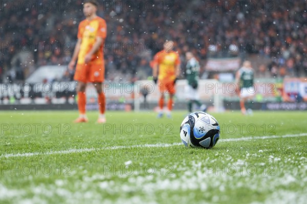 LUBIN, POLAND - DECEMBER 3, 2023: Football match Polish PKO Ekstraklasa between KGHM Zaglebie Lubin vs Legia Warszawa 0:3. Soccer ball on the field
