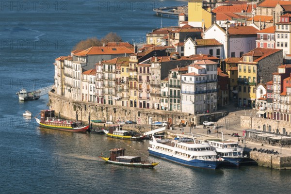 Overview of Old Town of Porto, Portugal. Ribeira and Douro river