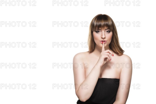 Portrait of beautiful female model on white background