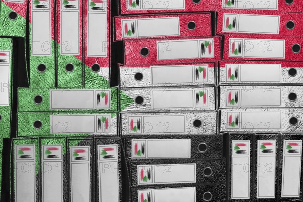 Sudan Flag Colors Folder Stack, Bureaucracy and Government Administration Concep