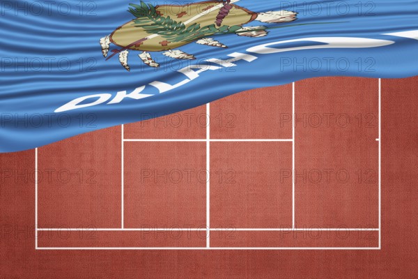 Oklahoma Flag on Clay Tennis Court, Sports Symbol