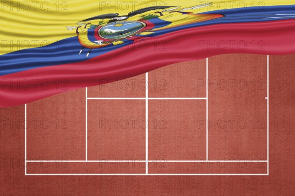 Ecuador Flag on Clay Tennis Court, Sports Symbol