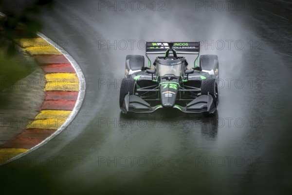 Substitute driver, NOLAN SIEGEL (78) from Palo Alto, California comes through turn 12 (Canada Corner) during a wet practice session for the XPEL Grand Prix at Road America in Elkhart Lake, WI