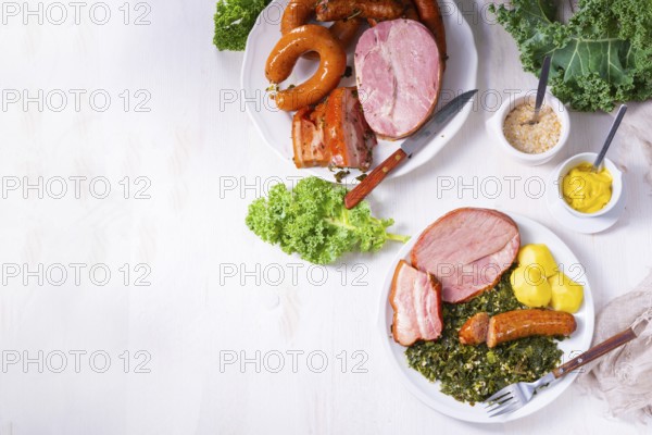 A delicious real Oldenburg kale with peeled sausage