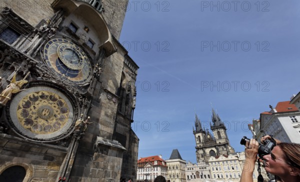 Astronomical clock in Prague and Church of the Virgin Mary