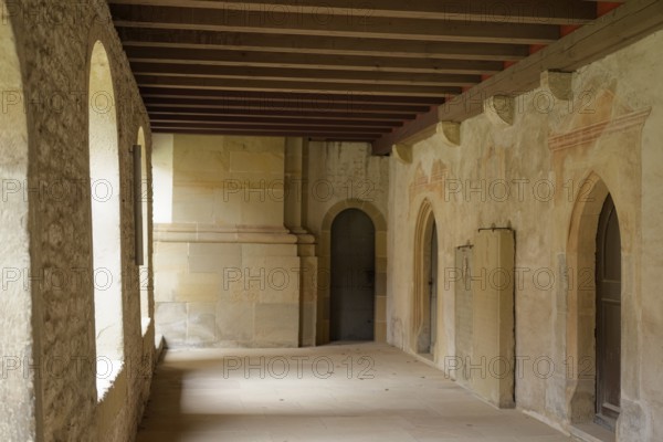 Cloister of the Comburg, Benedictine monastery, Way of St James, pilgrims, epitaph, Schwäbisch Hall, Kocher, Kocher valley, Hohenlohe, Germany